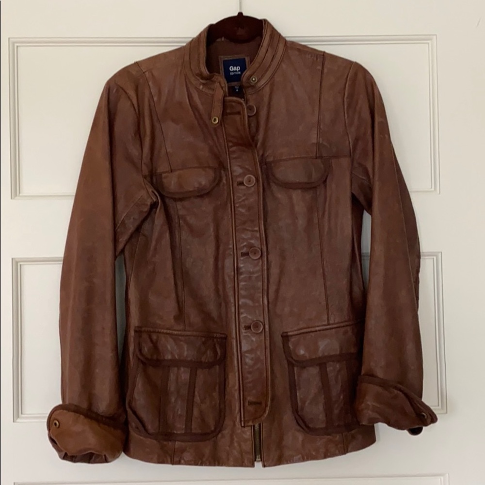 Brown Leather Jacket with Zipper